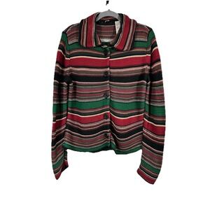 Villager Liz Claiborne Striped Cardigan Vtg L Grandmacore Academic Cottagecore